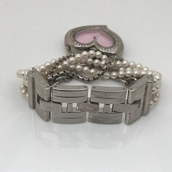 Guess Ladies Watch Heart Shape Pink Face Beads Cha - Picture 12 of 12